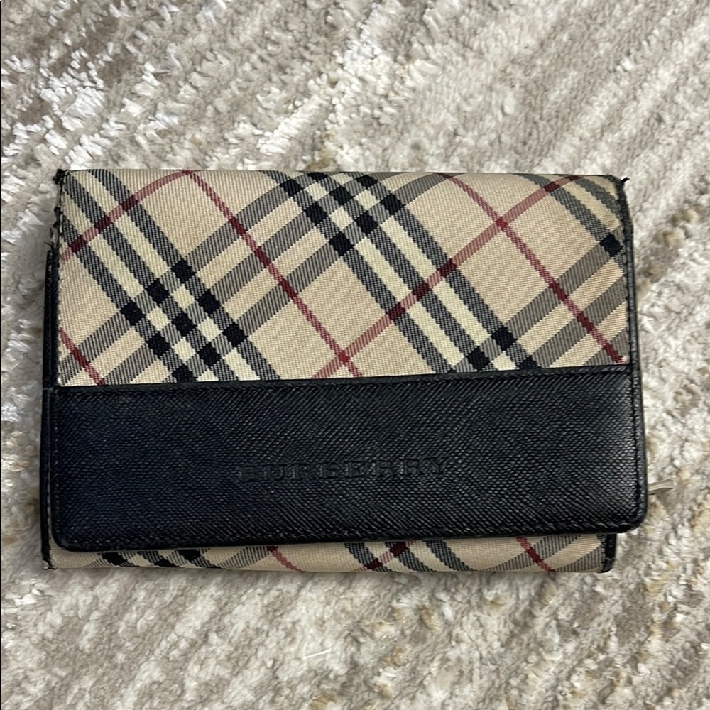 Burberry Plaid Wallet with Black Leather Trim